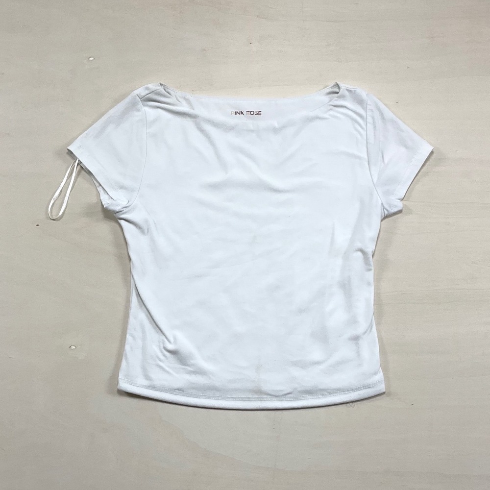 Pink Rose Womens White Boat Neck Short Sleeve Top PSR5T02068 Size S